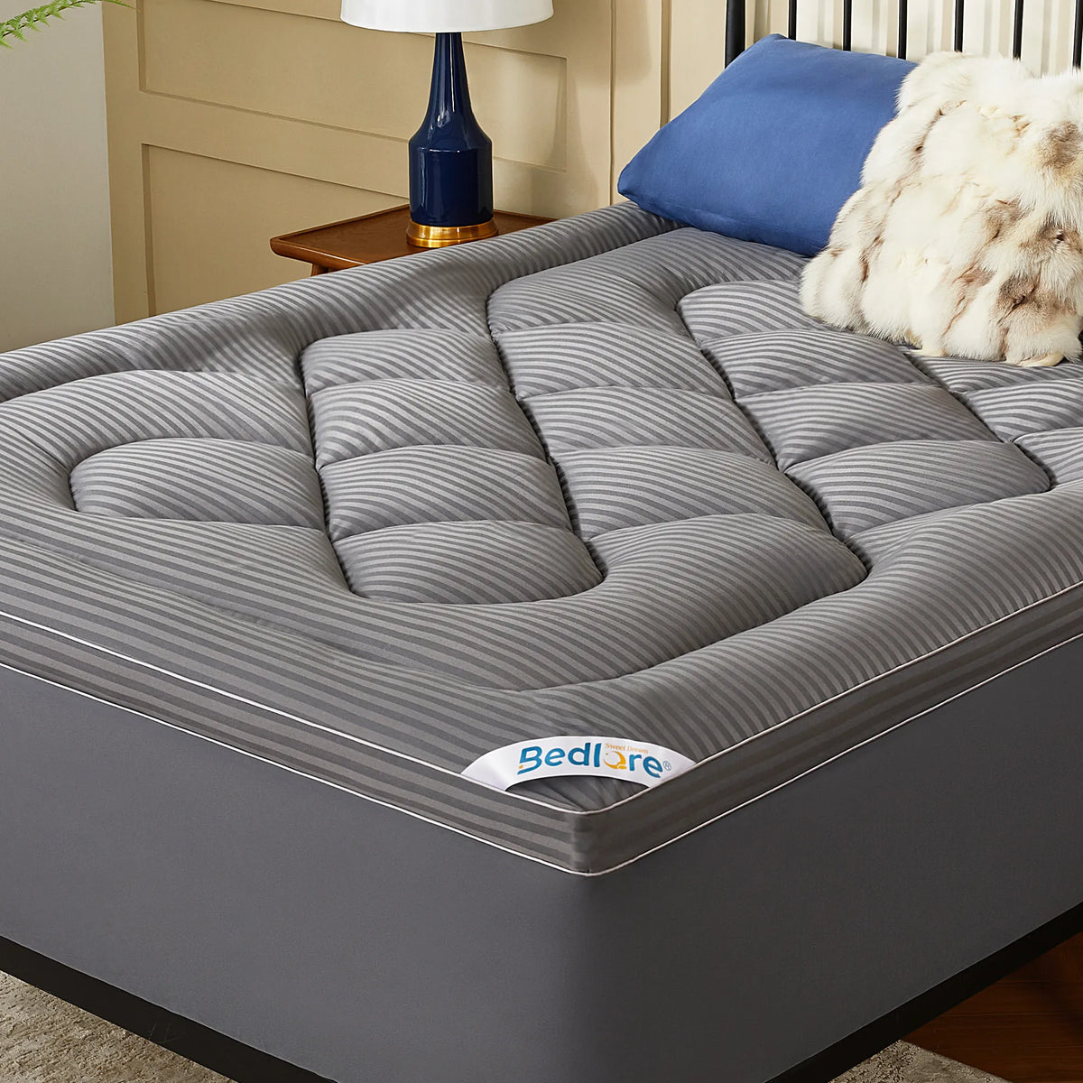 Bedlore® luxe extra thick pillow top mattress topper, gray