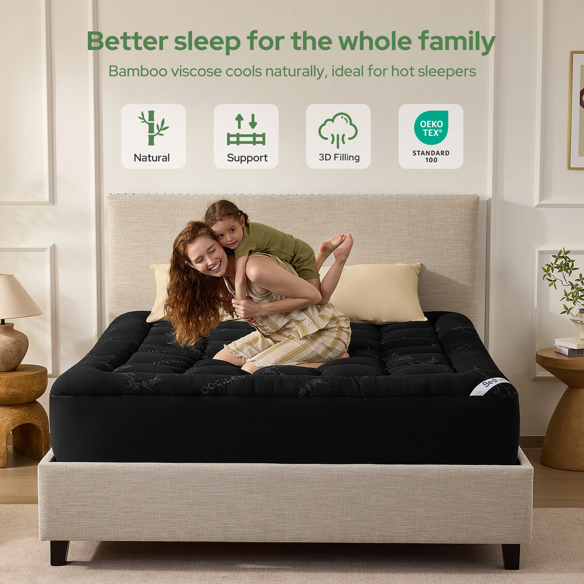 Bedlore® Matratzenauflage mit 3D-Füllung aus Bambusgewebe