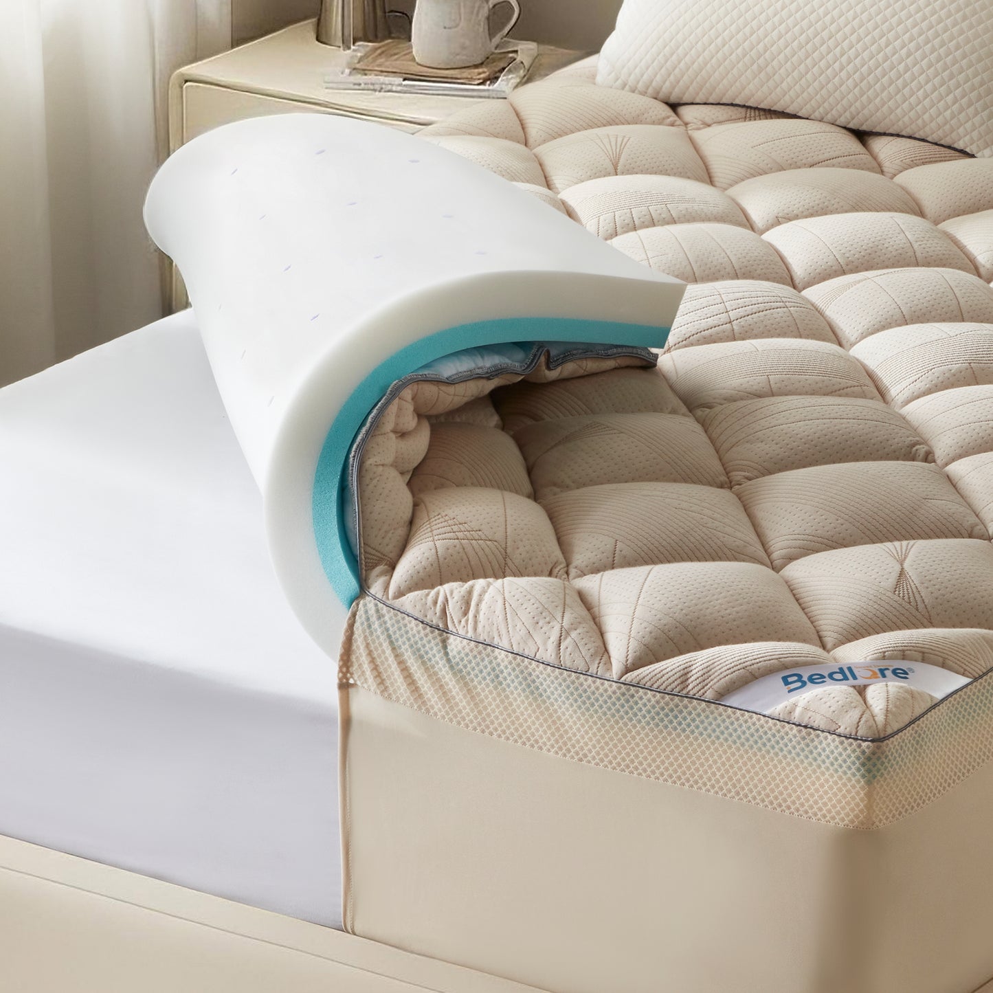 construct with premium memory foam, beige