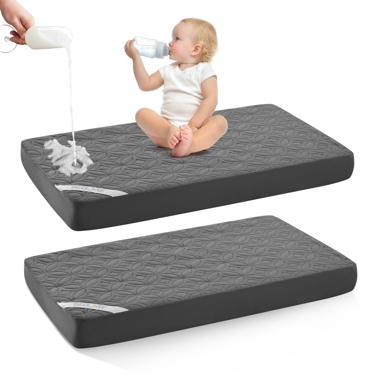 Bedlore waterproof crib mattress protector, 2 pack, dark gray