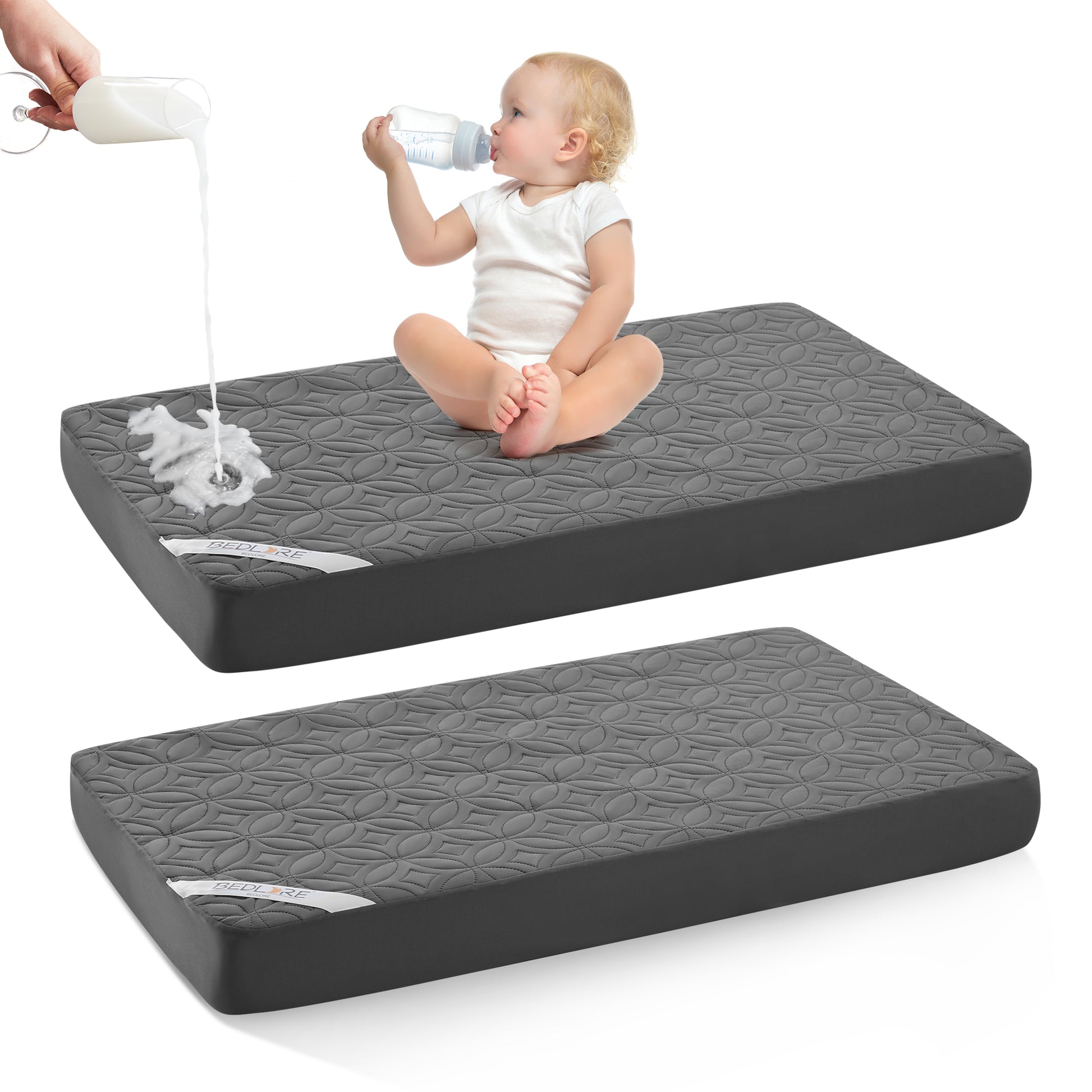 waterproof crib mattress protector, 2 pack, dark gray