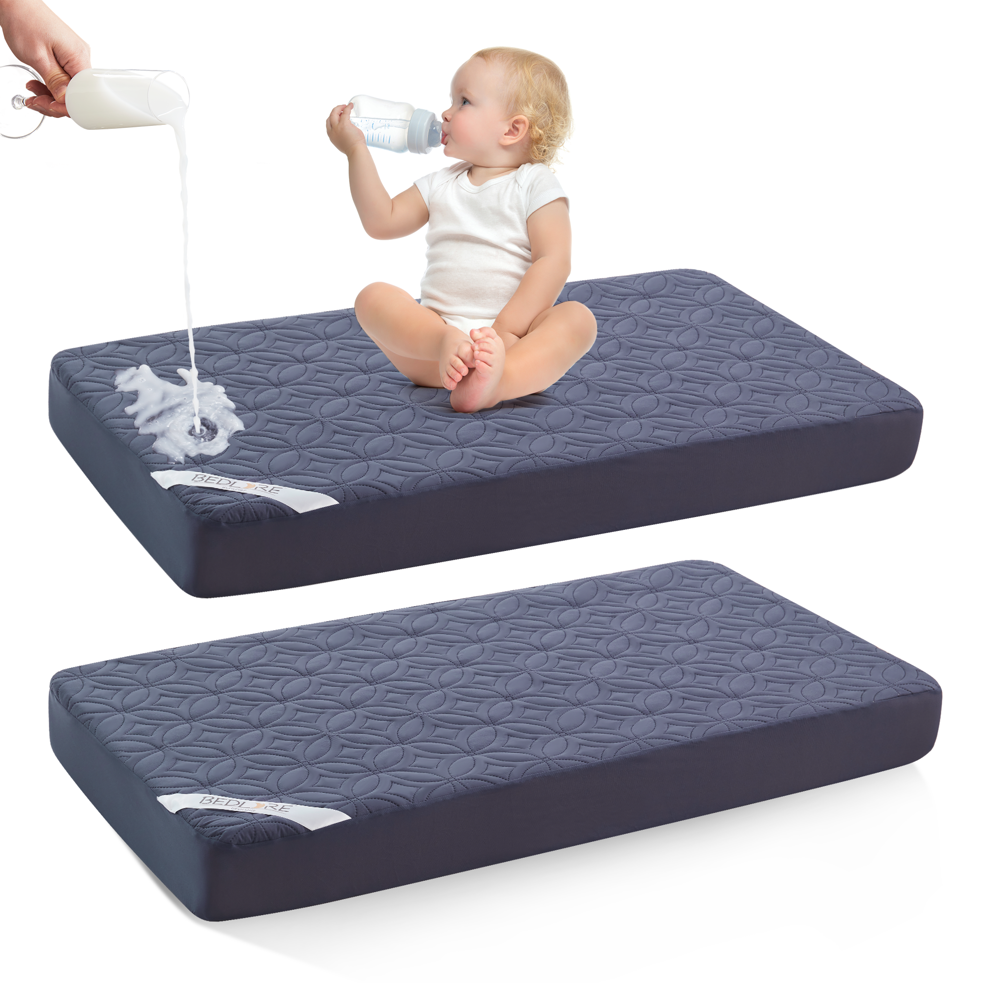 waterproof crib mattress protector, 2 pack, navy blue