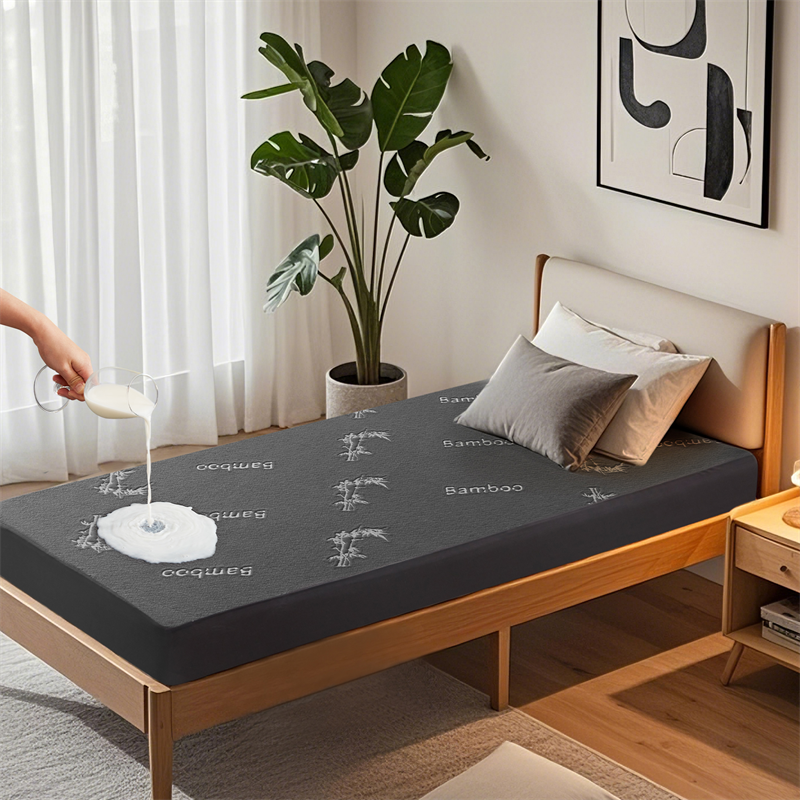 bedlore single bed bamboo fabric waterproof mattress protector, gray