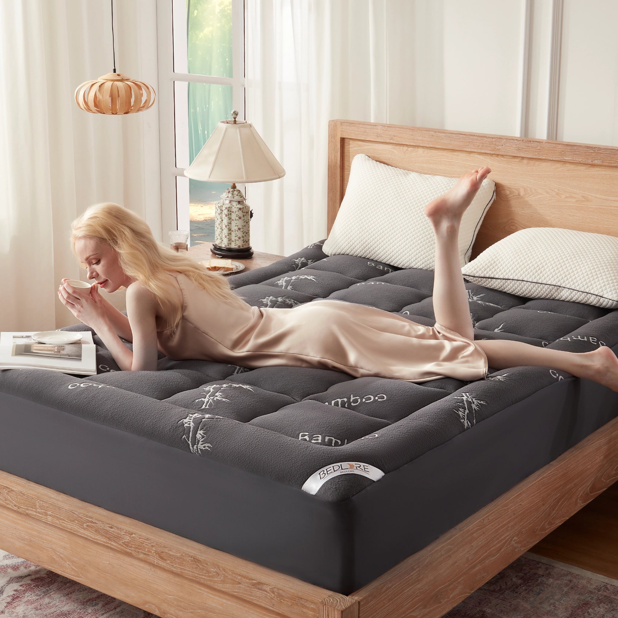 Bedlore 3D fill bamboo fabric mattress topper, gray