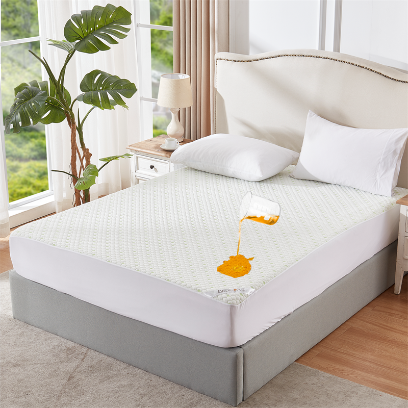 this mattress protector is shielding your mattress from fluids, perspiration, urine, and stains, green