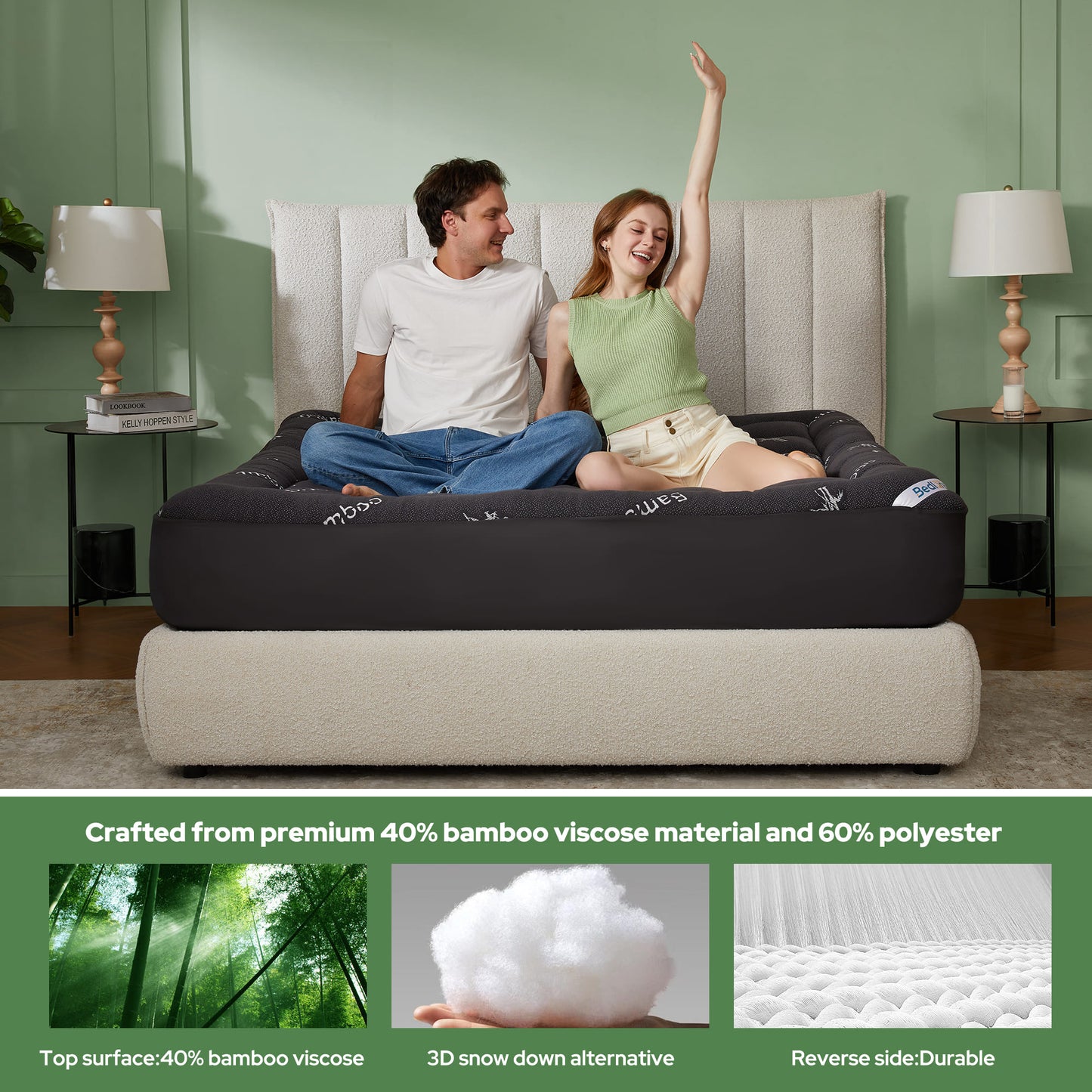 Bedlore® Matratzenauflage mit 3D-Füllung aus Bambusgewebe