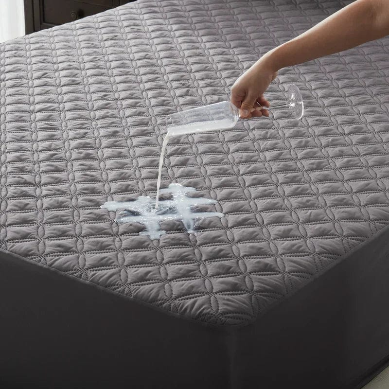 bedlore waterproof skin-friendly noiseless solid color luck charm print mattress protector, gray