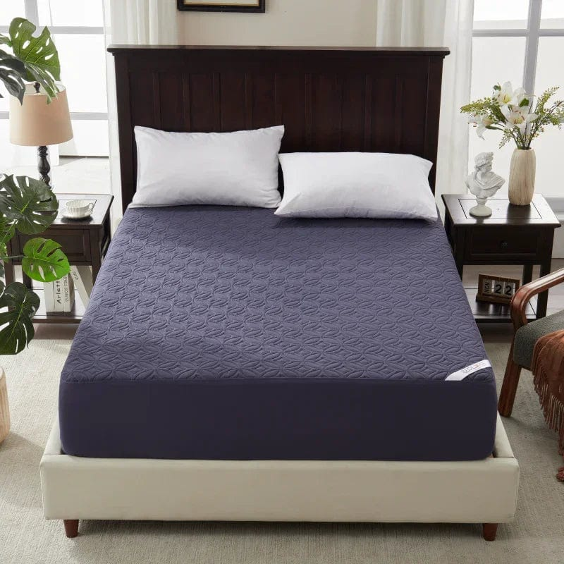 Bedlore waterproof skin-friendly noiseless solid color good luck charm print mattress protector, navy blue