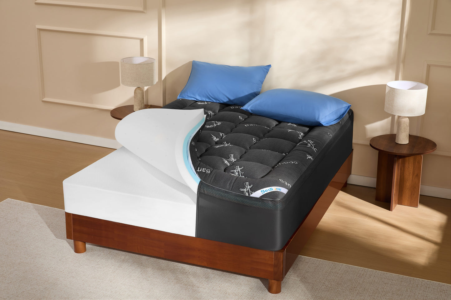 Bedlore® Bamboo Cooling Mattress Topper with 4'' Dual Memory Foam