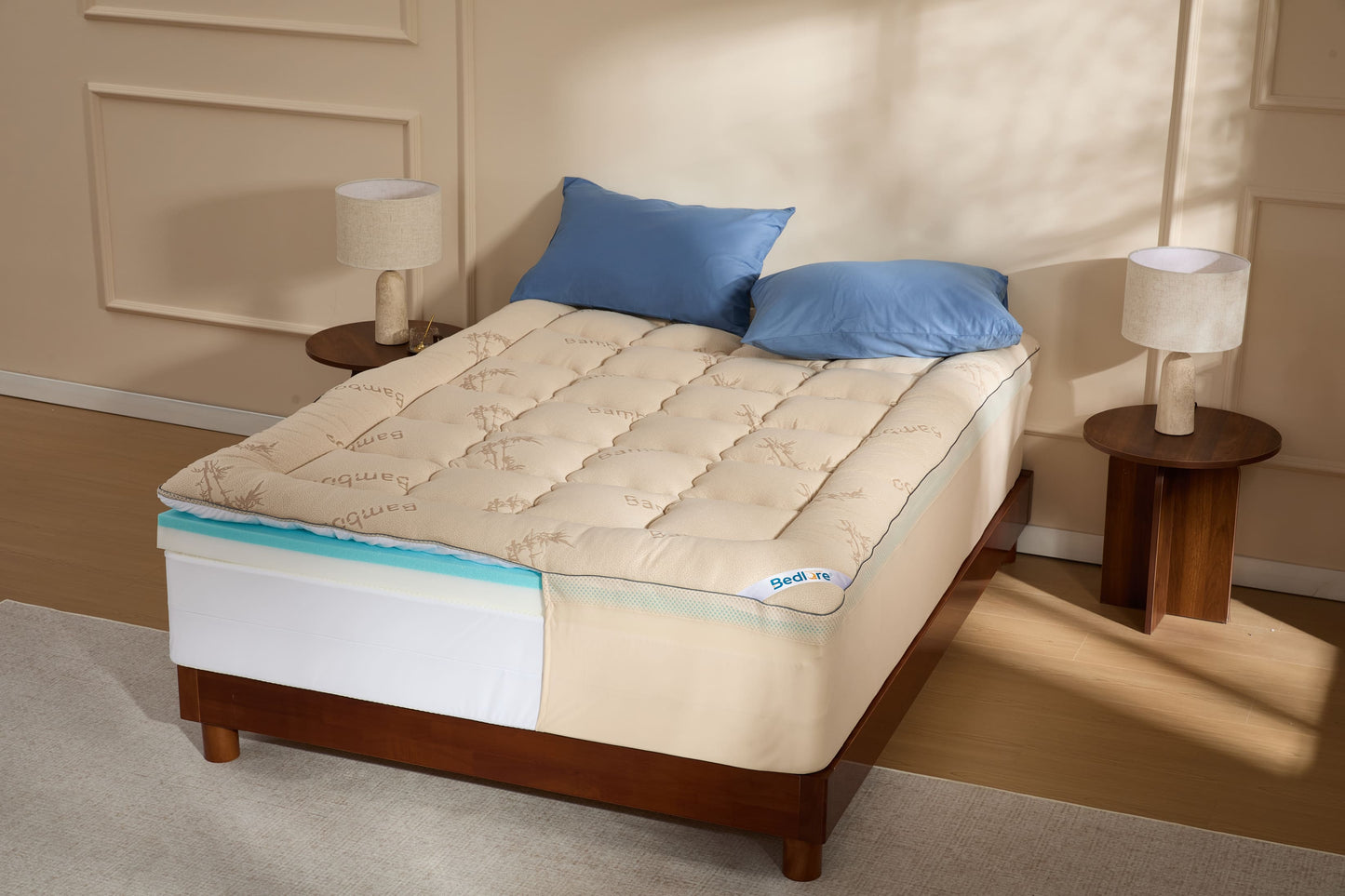 Bedlore® Bamboo Cooling Mattress Topper with 4'' Dual Memory Foam