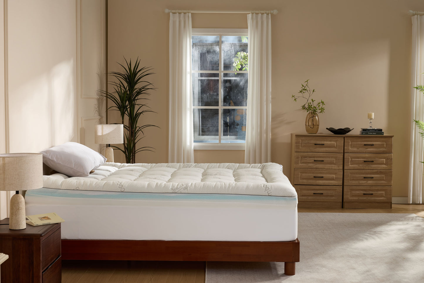 Bedlore® Bamboo Cooling Mattress Topper with 4'' Dual Memory Foam