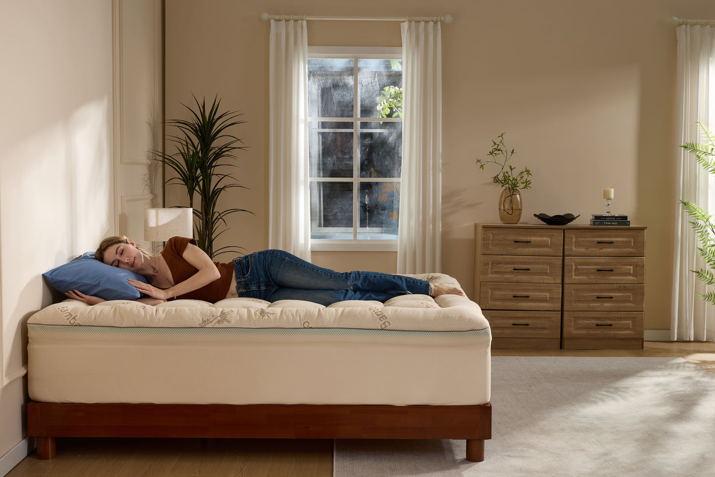 Bedlore® Bamboo Cooling Mattress Topper with 4'' Dual Memory Foam