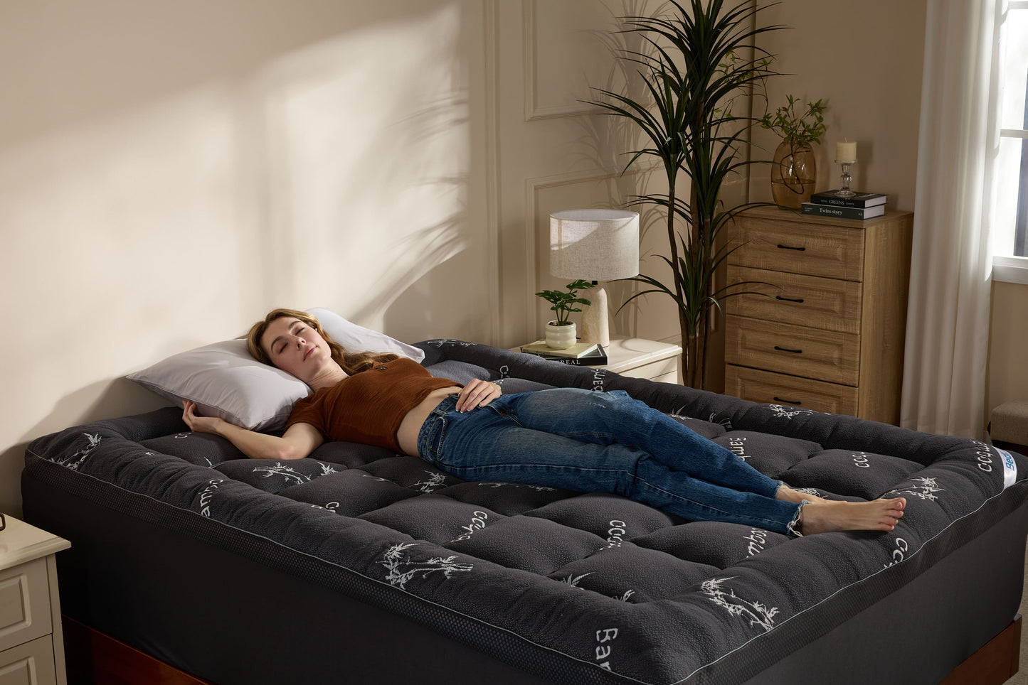 Bedlore® Bamboo Cooling Mattress Topper with 4'' Dual Memory Foam