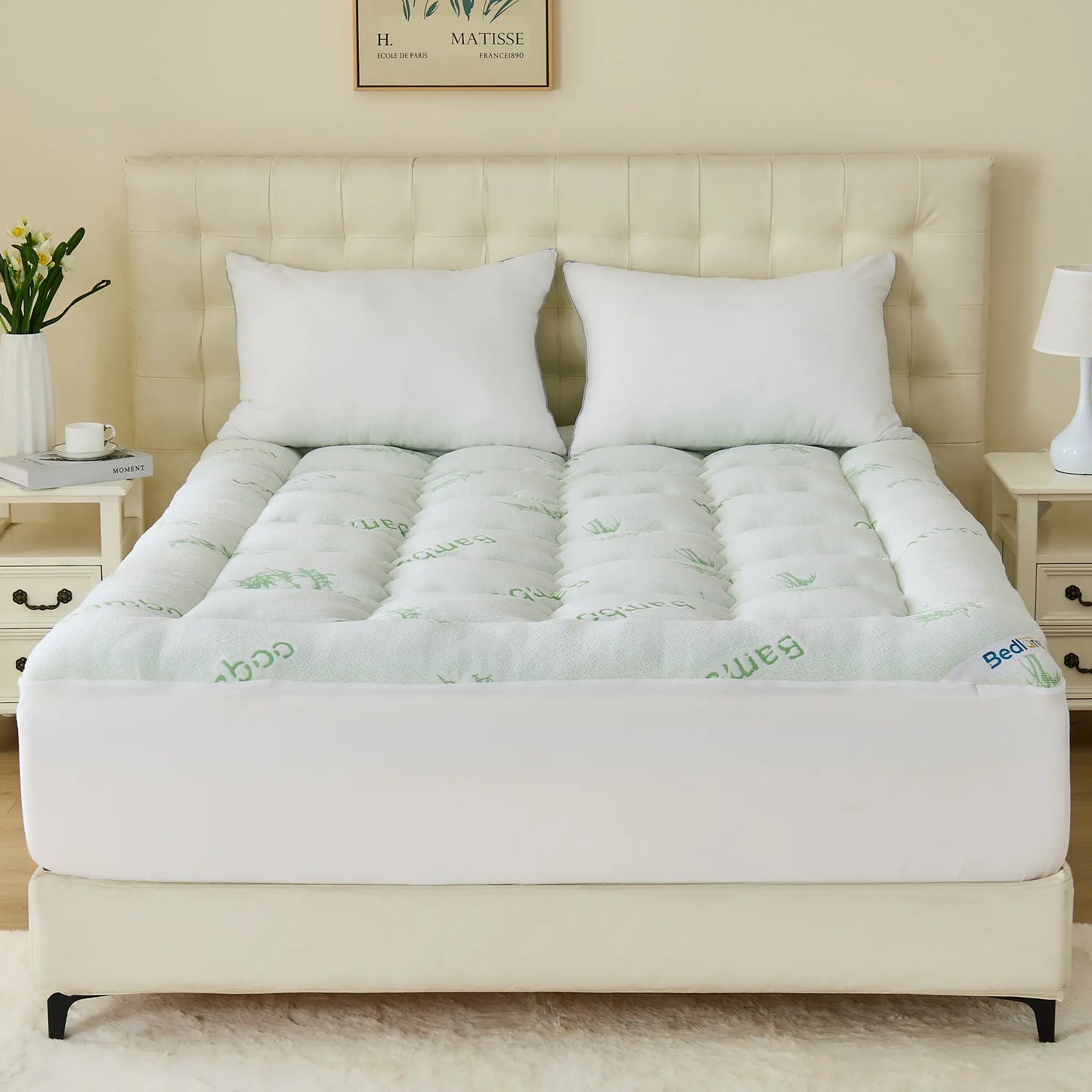 Bedlore 3D fill bamboo fabric mattress topper, green