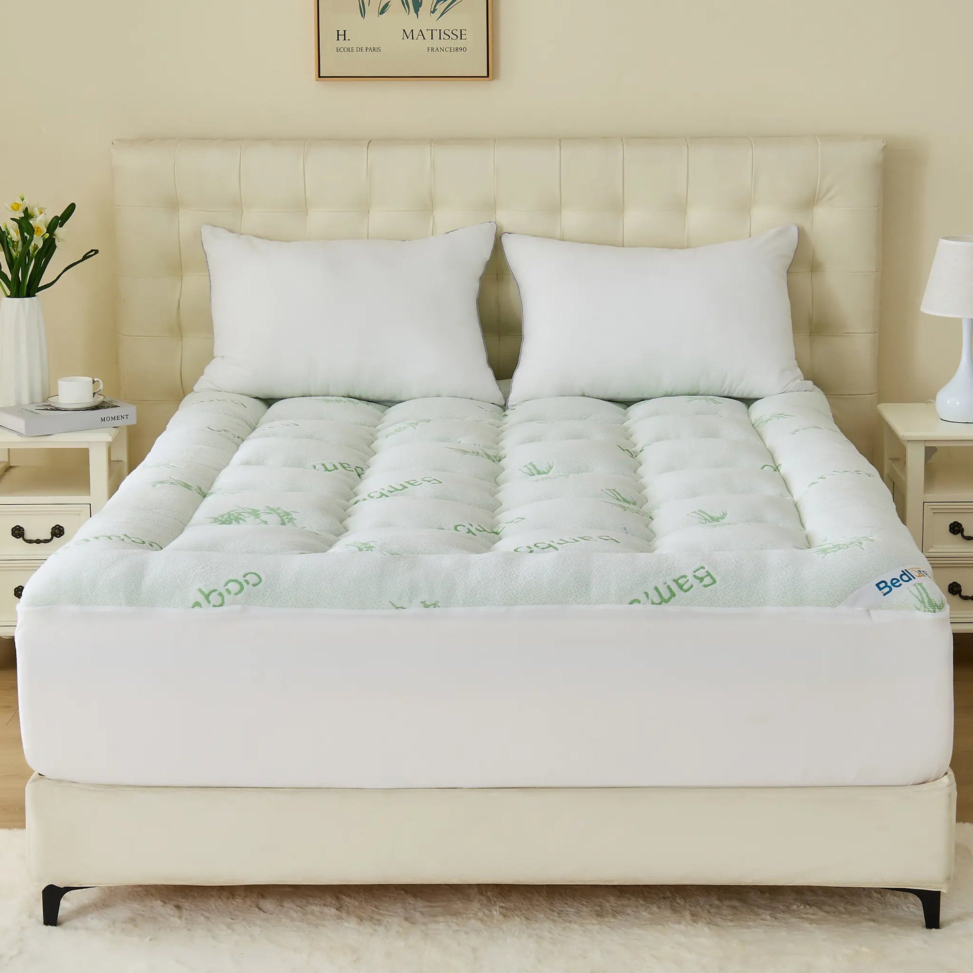 Bedlore 3D fill bamboo fabric mattress topper, green