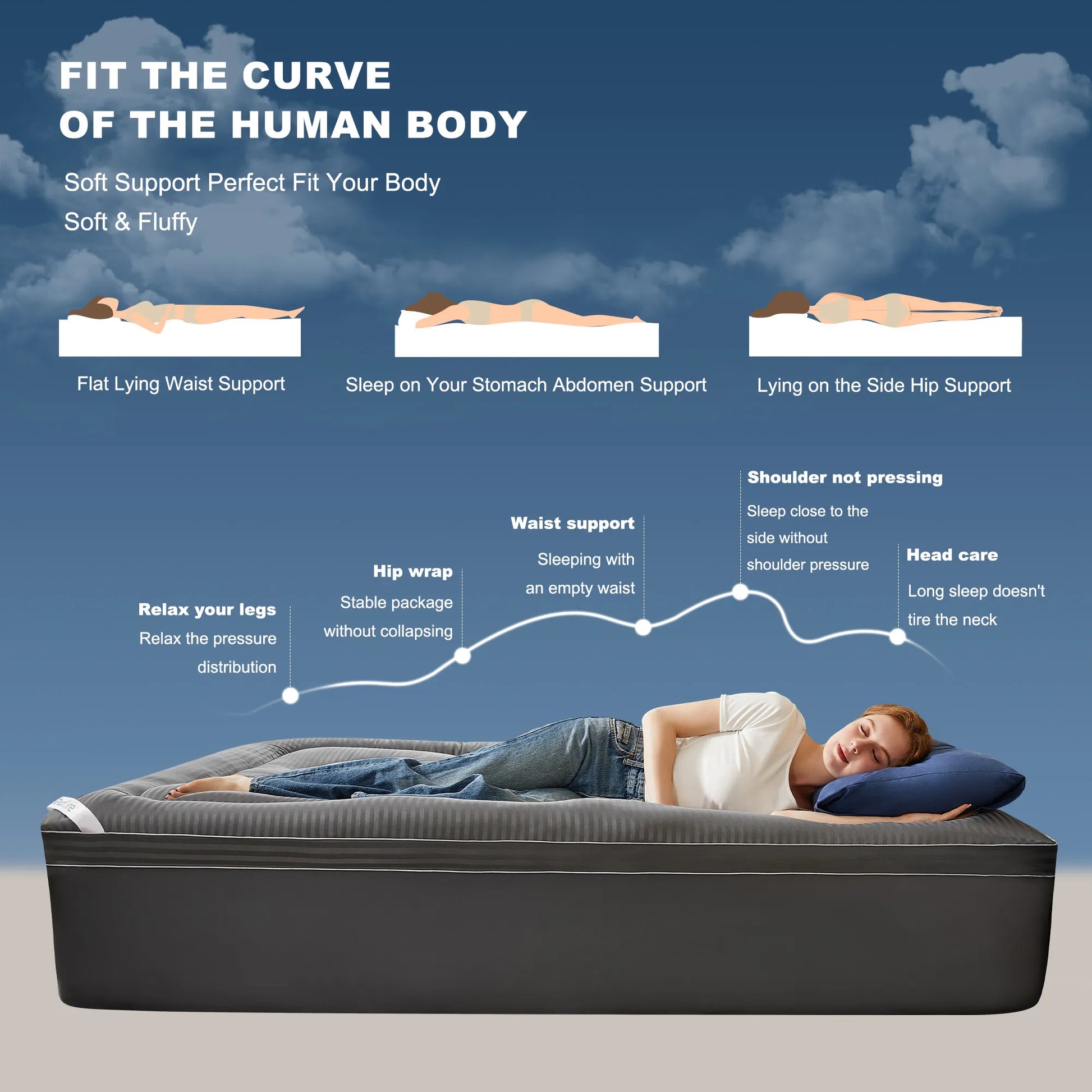 fit the curve of the human body, soft support & fluffy, gray