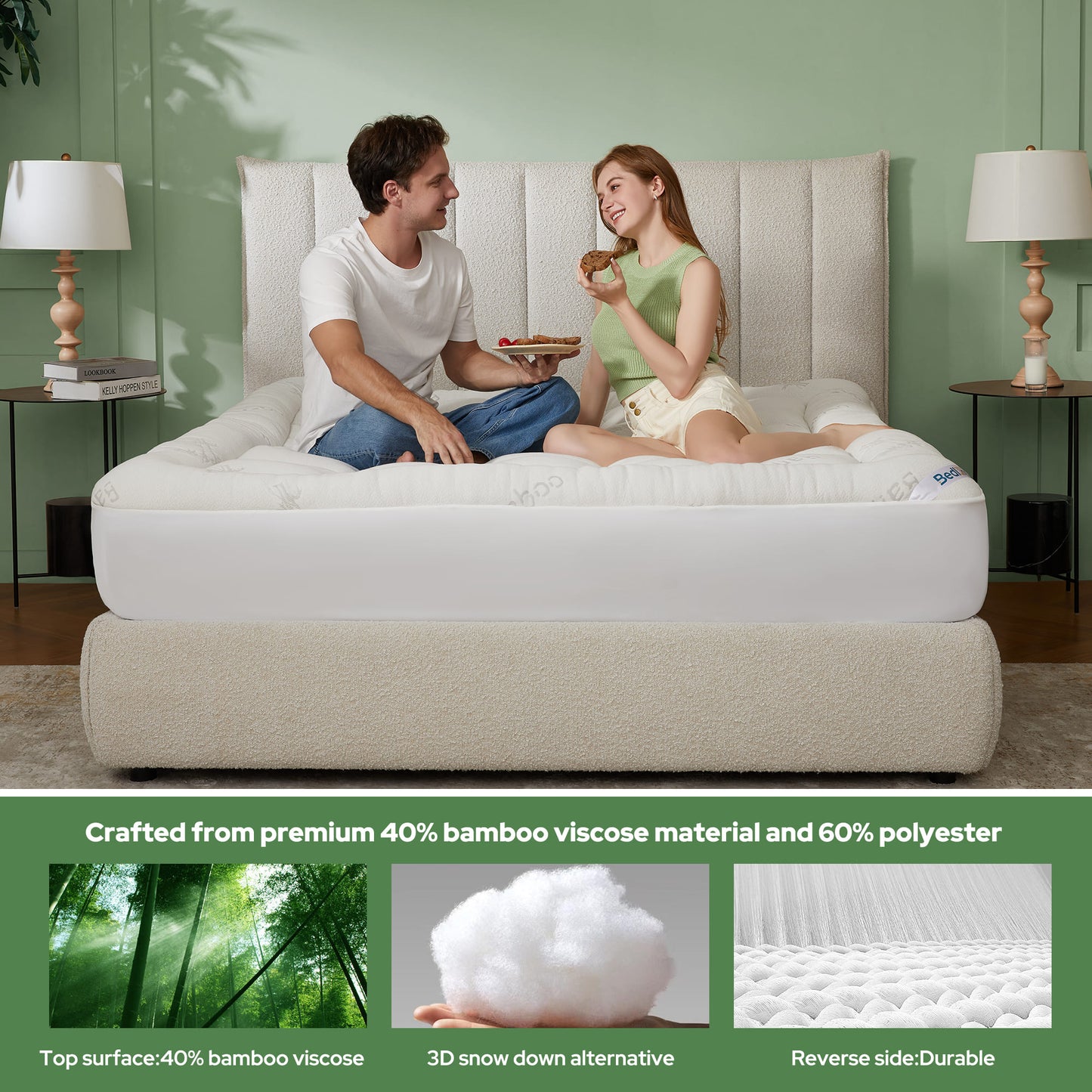 Bedlore® Matratzenauflage mit 3D-Füllung aus Bambusgewebe