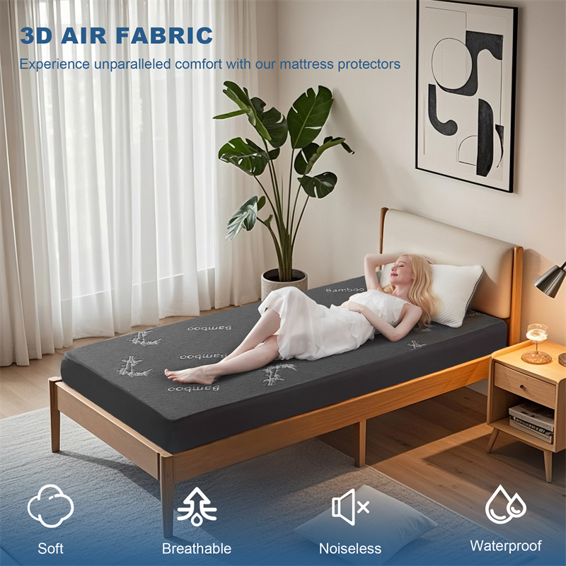 the mattress protector is made from 3D air fabric, bringing you unparalleled comfort, gray