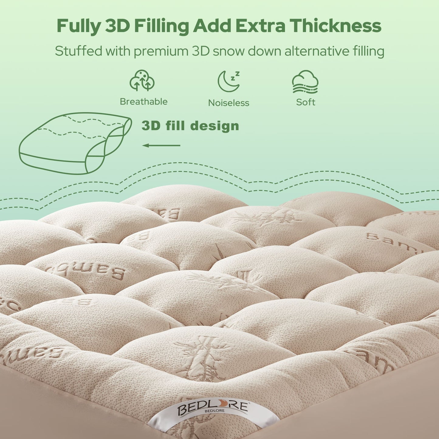 Bedlore® Matratzenauflage mit 3D-Füllung aus Bambusgewebe