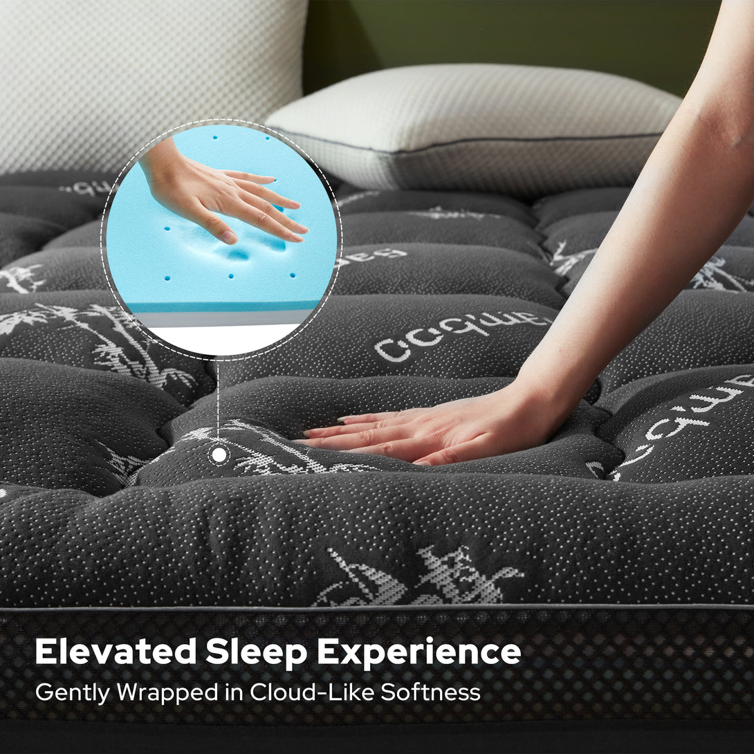 elevated sleep experience, gently wrapped in cloud-like softness, gray