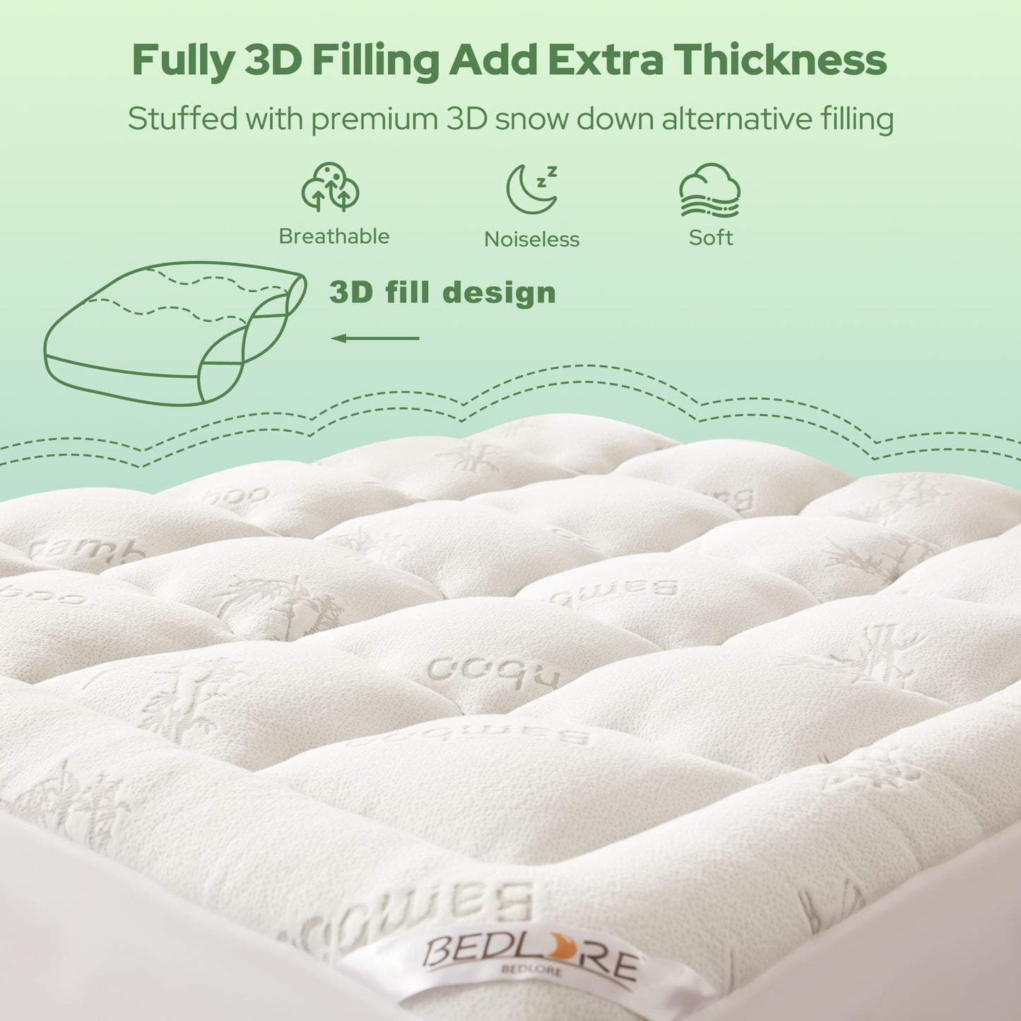 Bedlore® Matratzenauflage mit 3D-Füllung aus Bambusgewebe