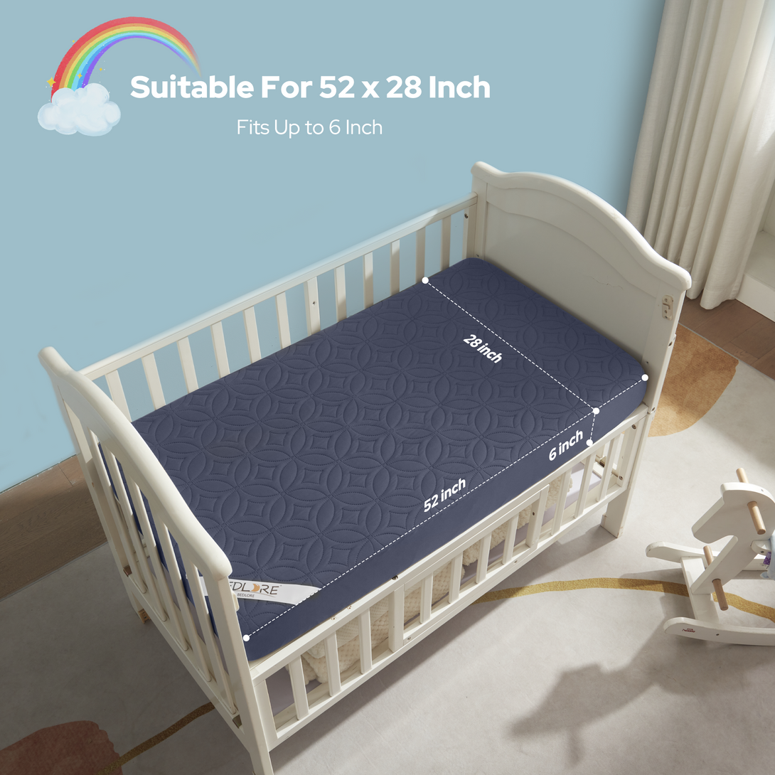 suitable for 52 x28 inch mattress, fits up to 6 Inch thick, navy blue