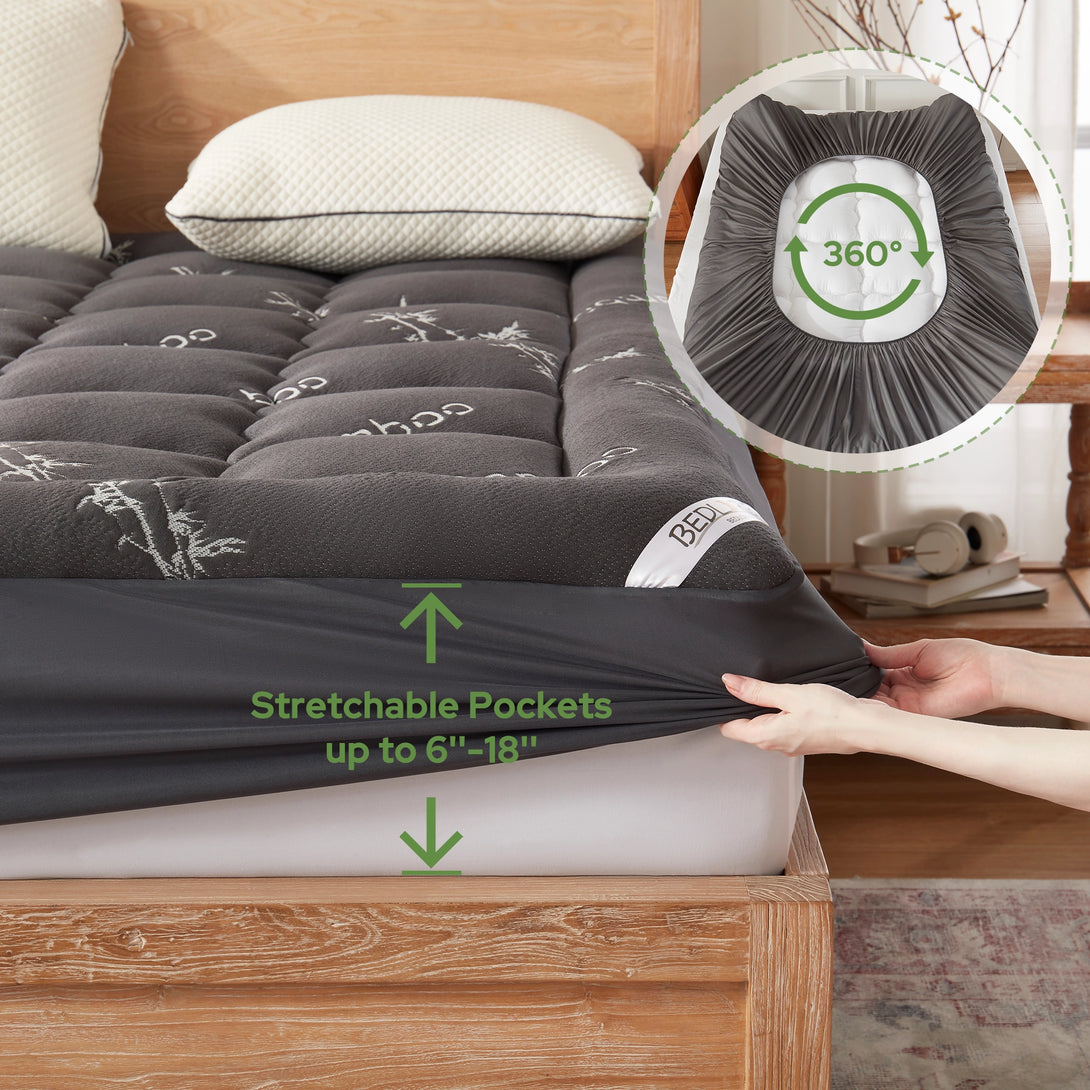 360° stretchable pockets, fit up to 6''-18" mattress, gray