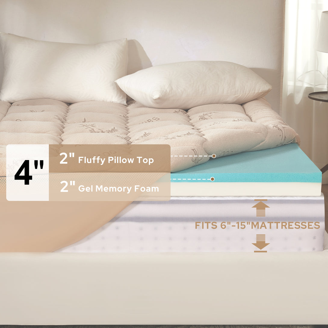 2 fluffy pillow top plus 2" gel memory foam