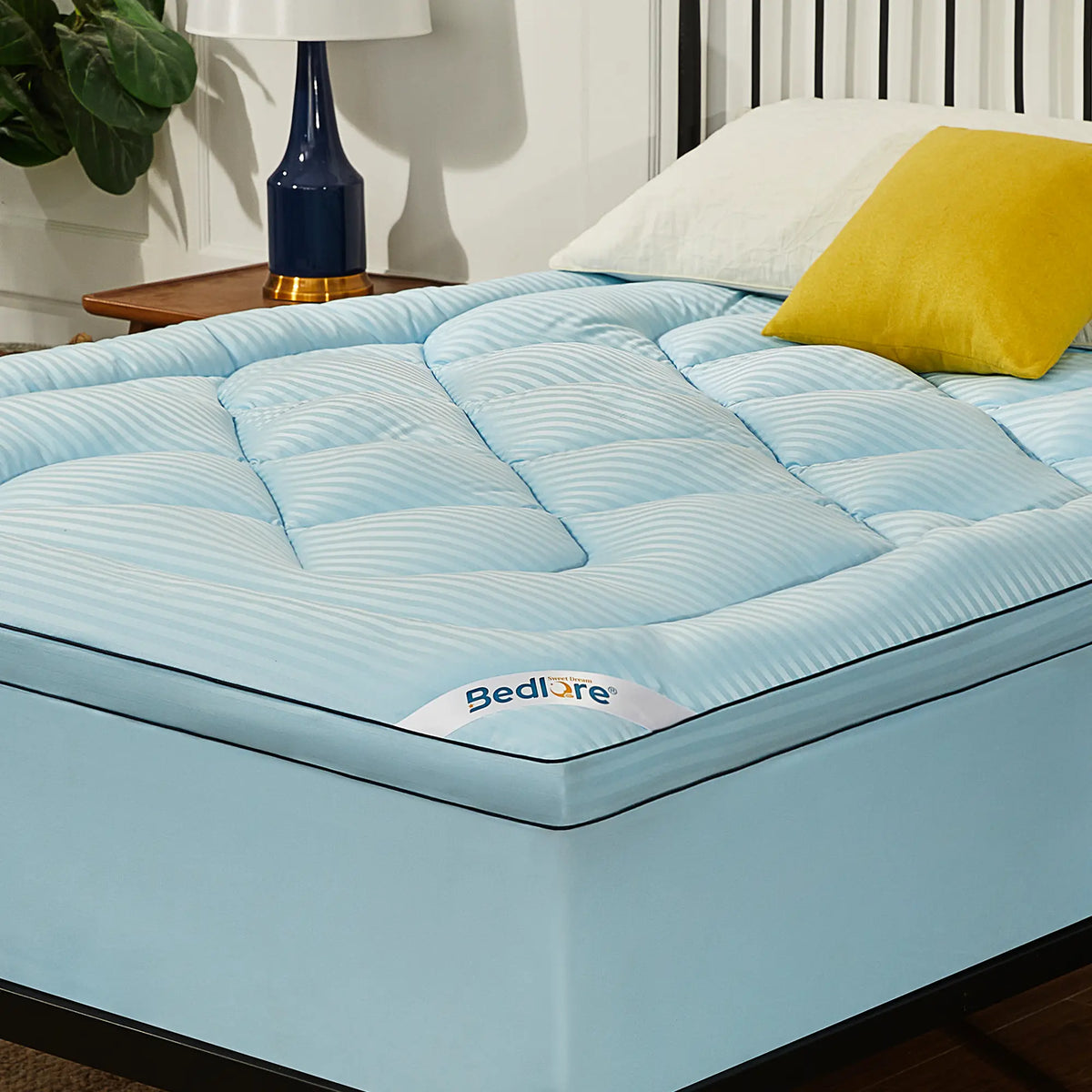Bedlore® luxe extra thick pillow top mattress topper, blue