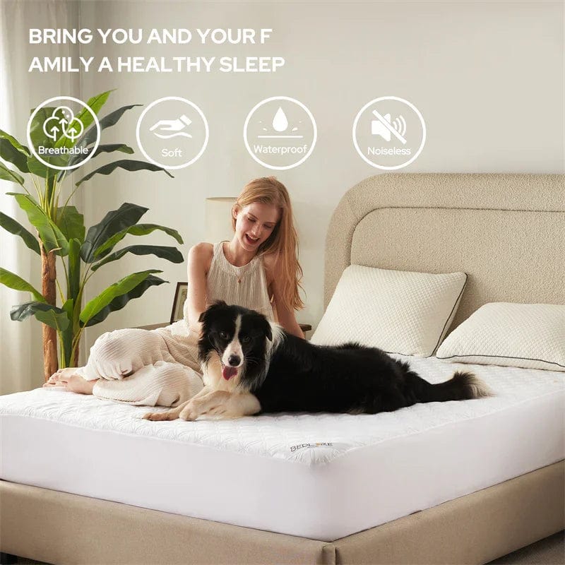 this waterproof noiseless mattress protector is breathable and soft, bringing you a healthy sleep, white