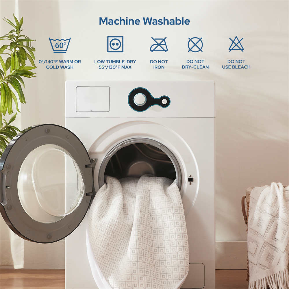 wash precautions of the prismatic print waterproof mattress protector, white