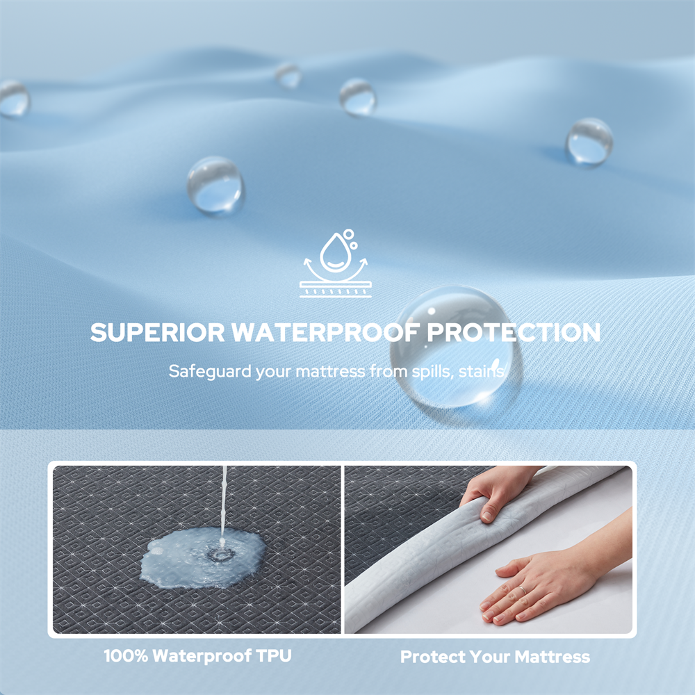 superior waterproof TPU safeguards your mattress from spills and stains, gray