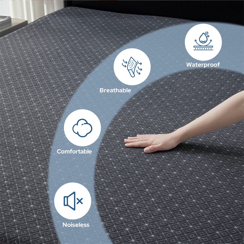 waterproof, breathable, comfotable and noiseless mattress protector, gray