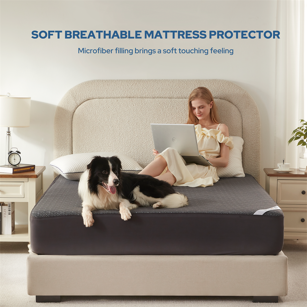 soft breathable mattress protector, gray