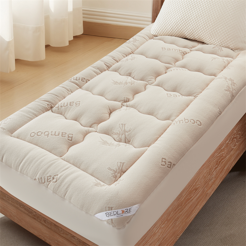 Bedlore single bed 3D fill luxurious bamboo fabric mattress topper, khaki