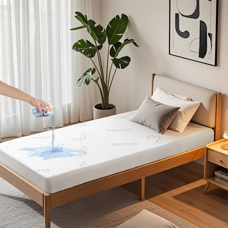 bedlore single bed bamboo fabric waterproof mattress protector, white