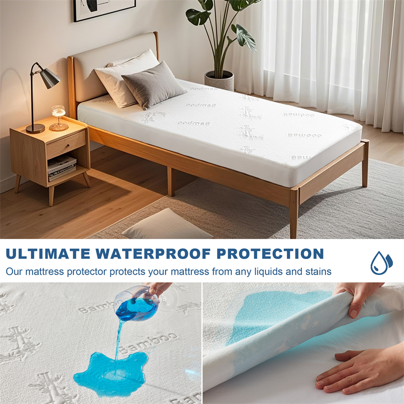 this waterproof mattress protector protects your mattress from any liquids and stains, white