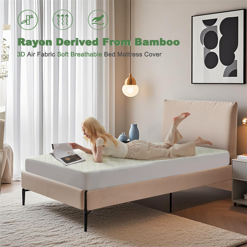 rayon derived from bamboo, breathable soft bed mattress cover, green