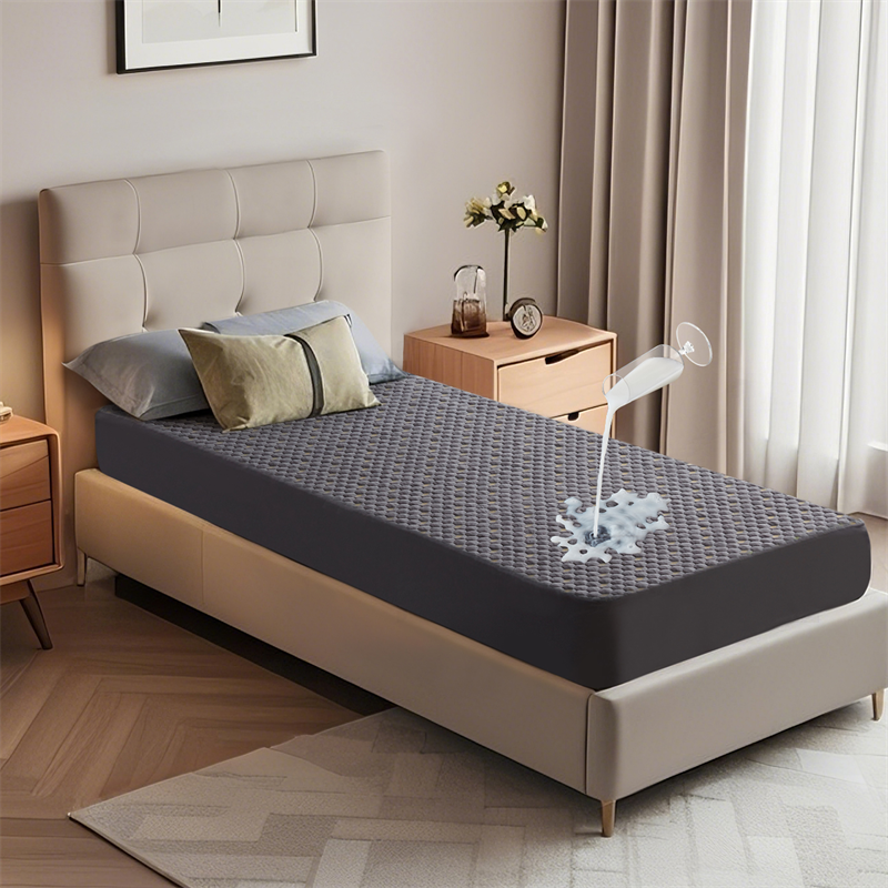 Bedlore single bed waterproof eco-fabric honeycomb print breathable mattress protector, gray