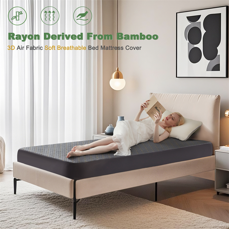 rayon derived from bamboo, breathable soft bed mattress cover, gray