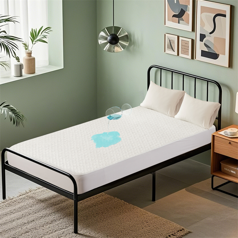 Bedlore single bed waterproof  solid color prismatic print noiseless mattress protector, white