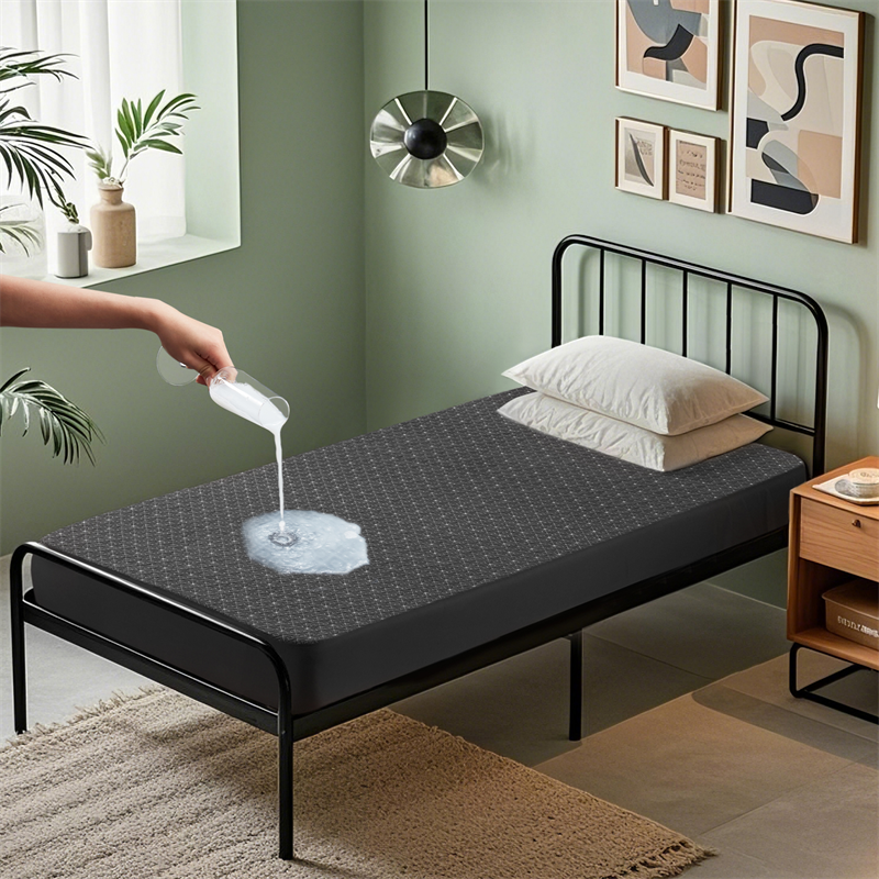 Bedlore single bed waterproof  solid color prismatic print noiseless mattress protector, gray