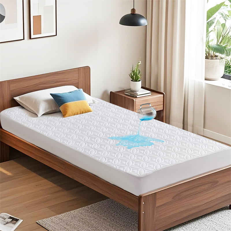 Bedlore waterproof single bed noiseless solid color good luck charm print mattress protector, white
