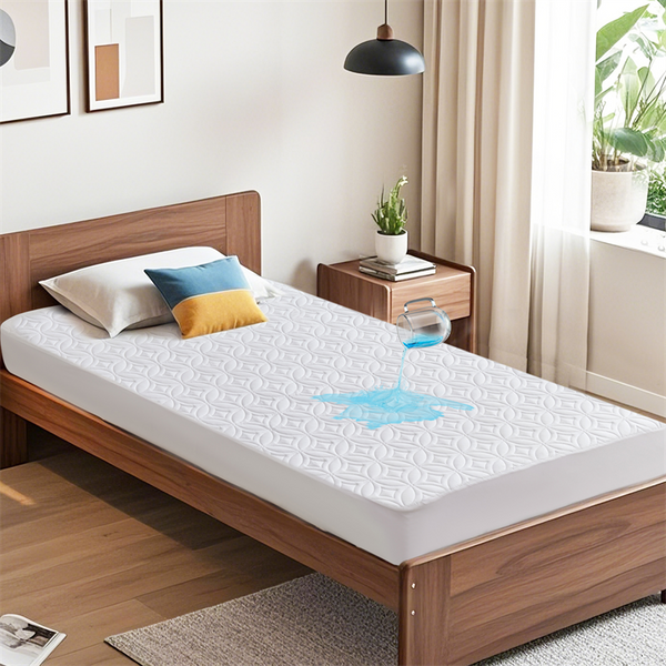 Bedlore® Waterproof Single Bed Noiseless Solid Color Good Luck Charm Print Mattress Protector