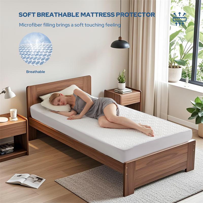 this soft, breathable mattress protector made from microfiber filling brings a soft, touchy-feeling, white