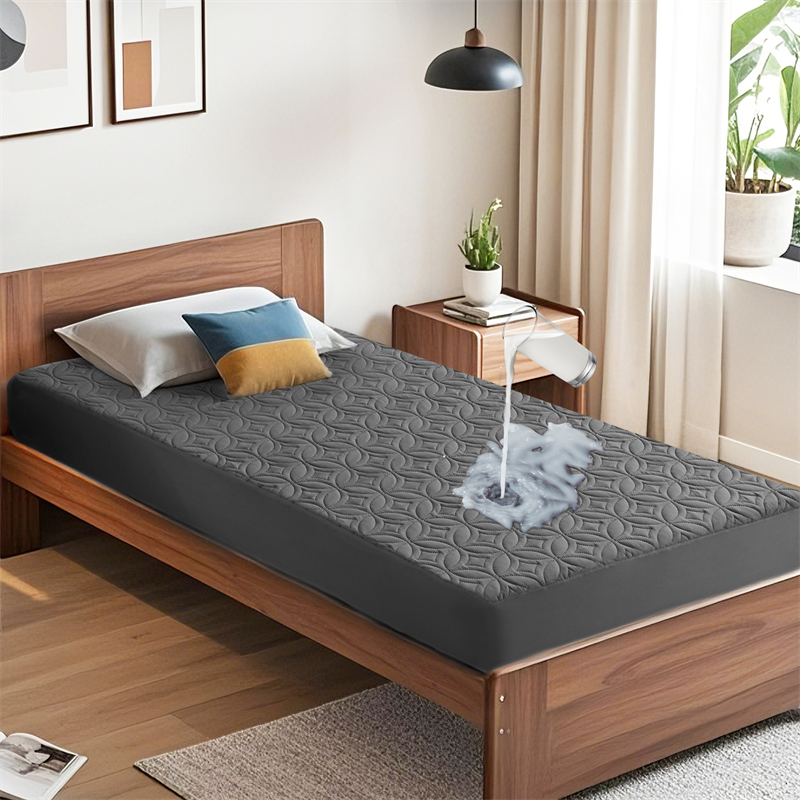 Bedlore waterproof single bed noiseless solid color good luck charm print mattress protector, gray