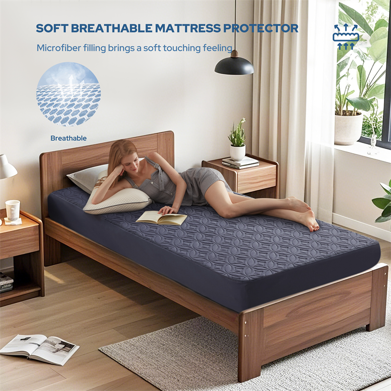 this soft, breathable mattress protector made from microfiber filling brings a soft, touchy-feeling, navy blue
