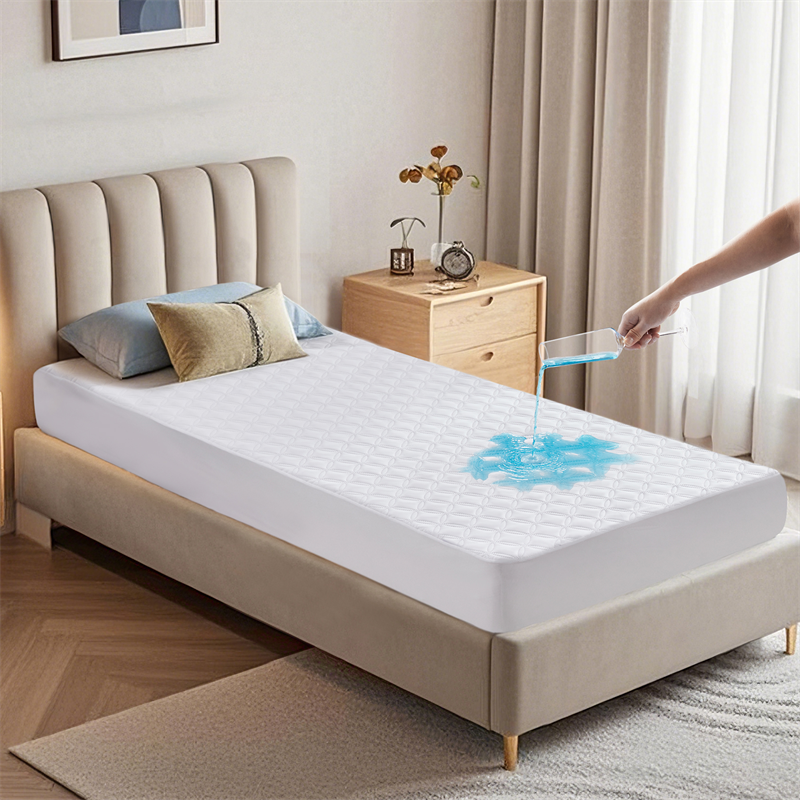 Bedlore waterproof single bed noiseless solid color luck charm print mattress protector, white