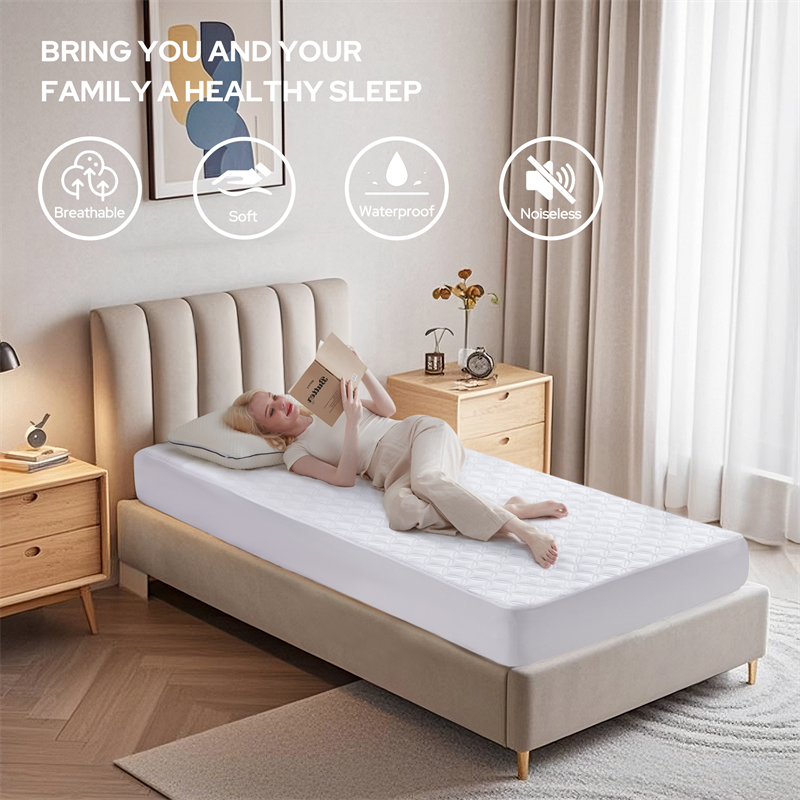 this mattress protector is breathable, waterproof, soft and noiseless to bring you a healthy sleep, white