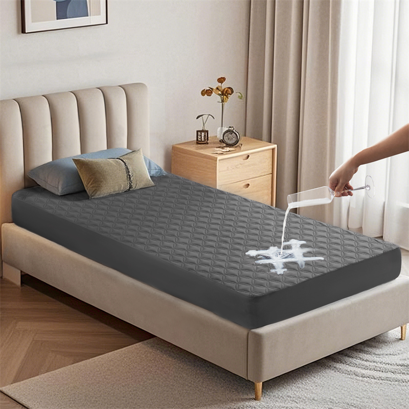Bedlore waterproof single bed noiseless solid color luck charm print mattress protector, gray